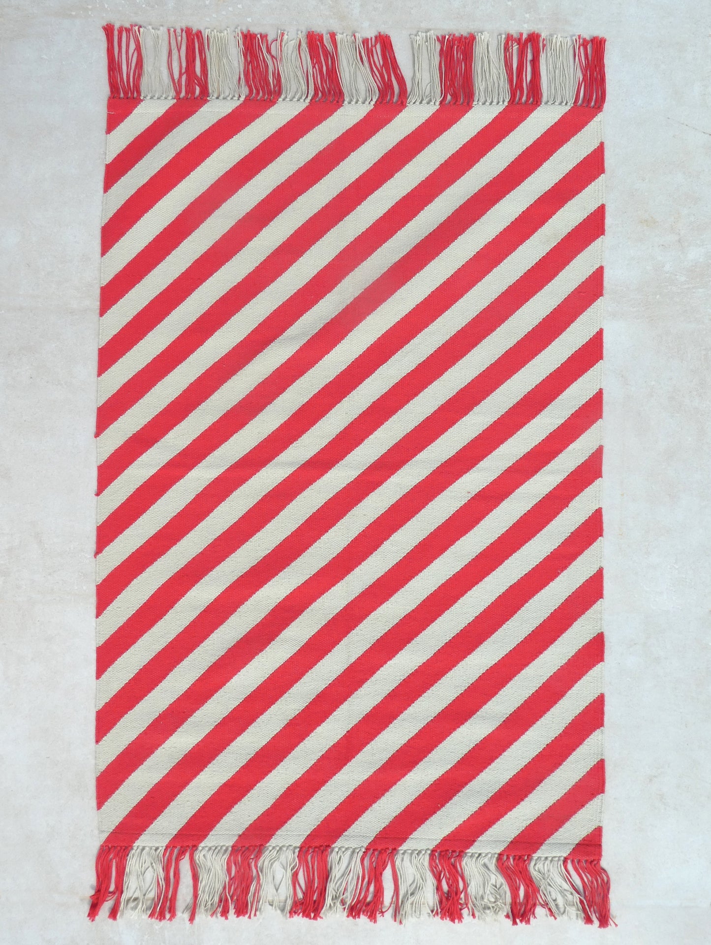RED DIAGONAL STRIPE COTTON BATH MAT / RUG