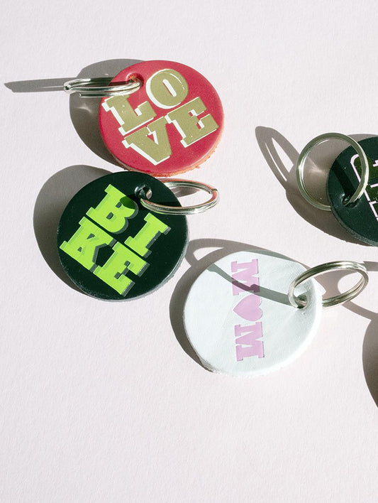 BIKE, LOVE, MUM KEYRINGS