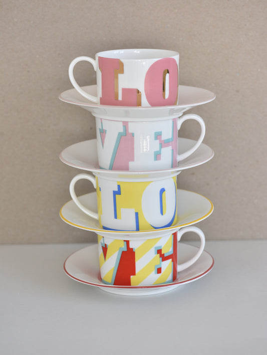 4 LOVE CUP & SAUCER SET