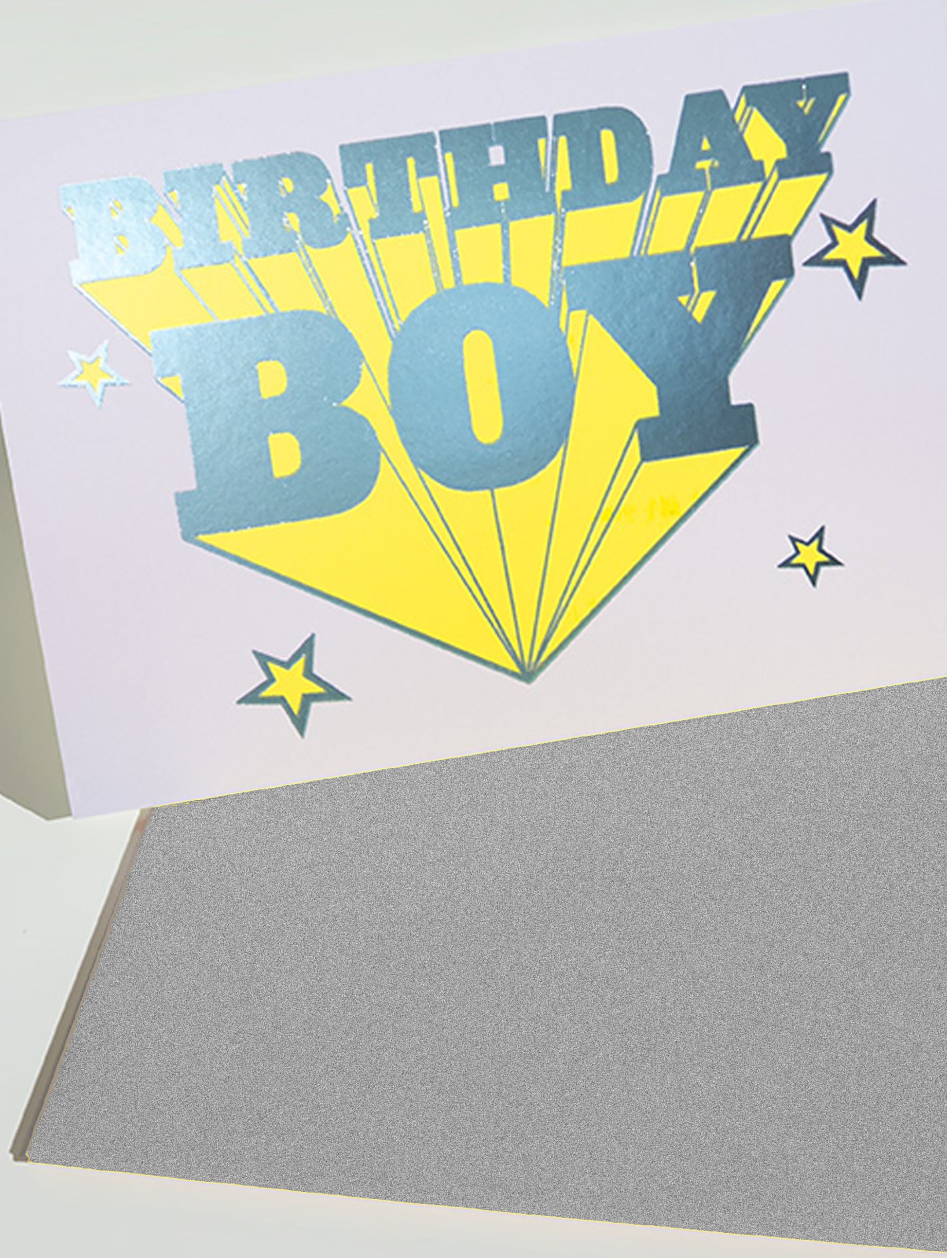 Birthday card with 'Birthday Boy' text on a white background