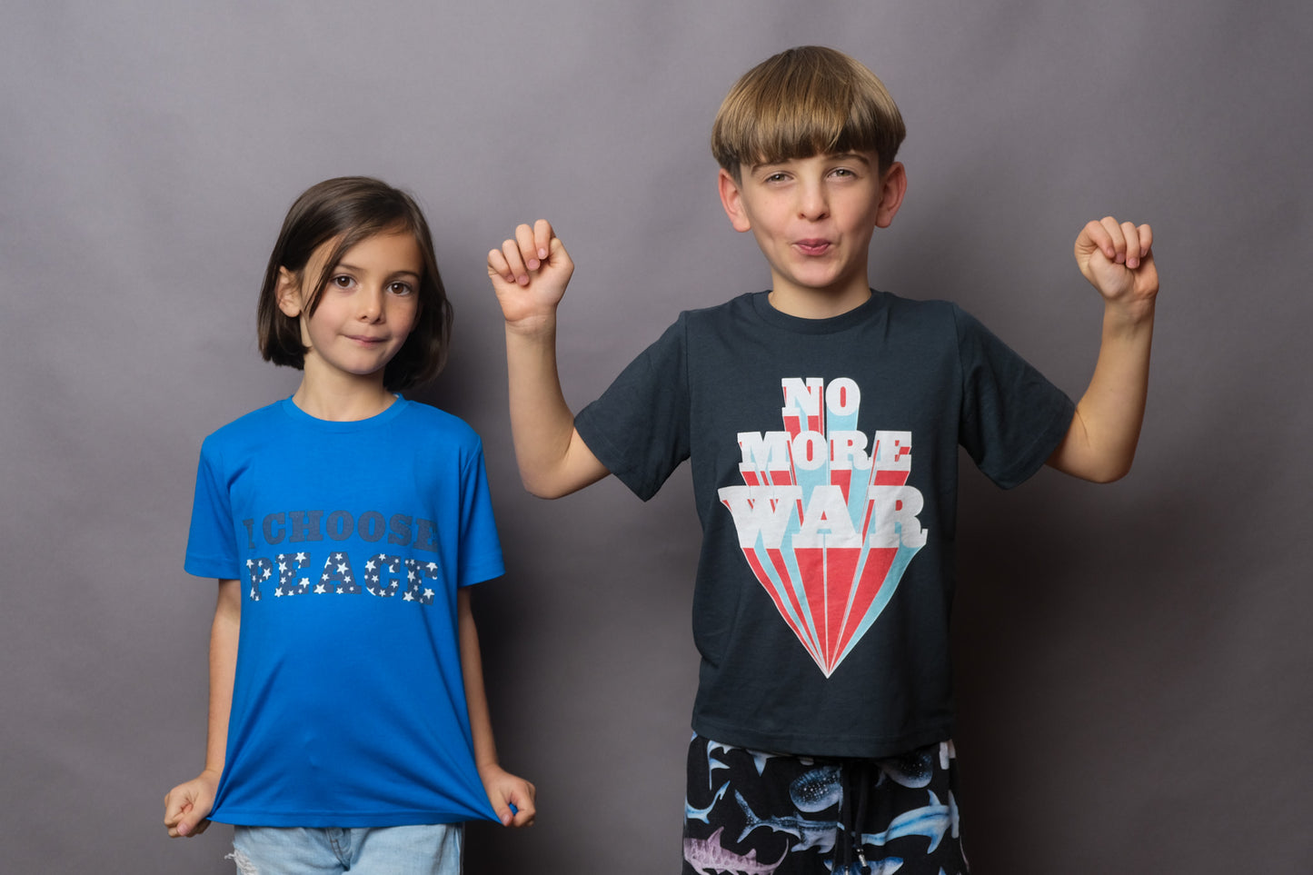 I choose peace and No More War t-shirts for kids