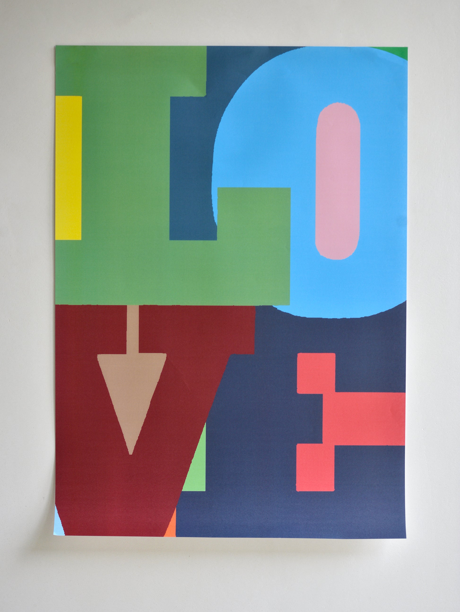 Colorful abstract art print with geometric shapes on a white background