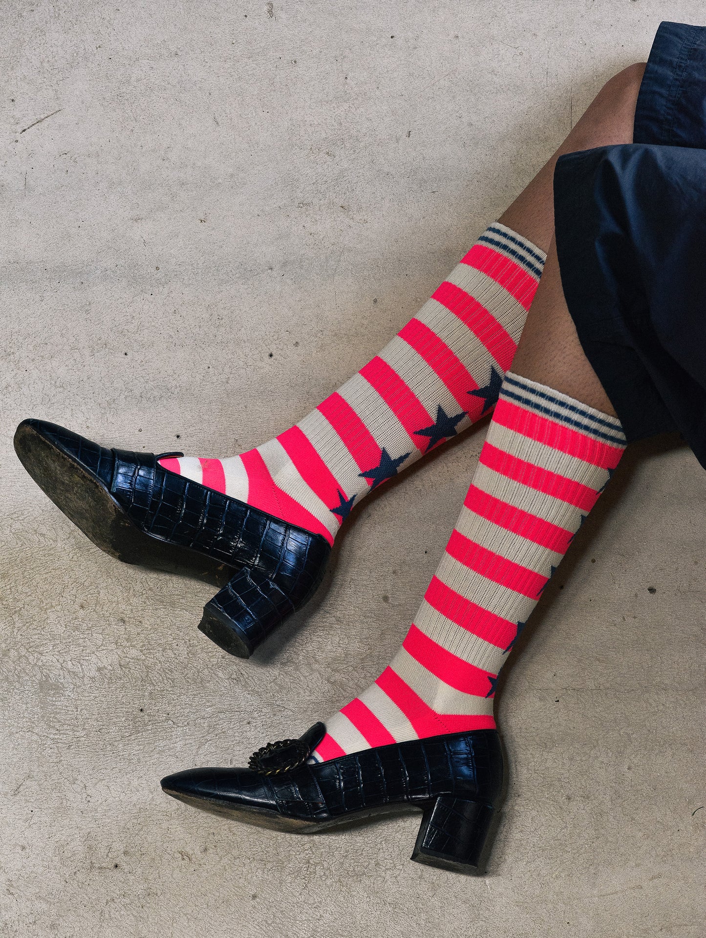 Pink neon breton socks