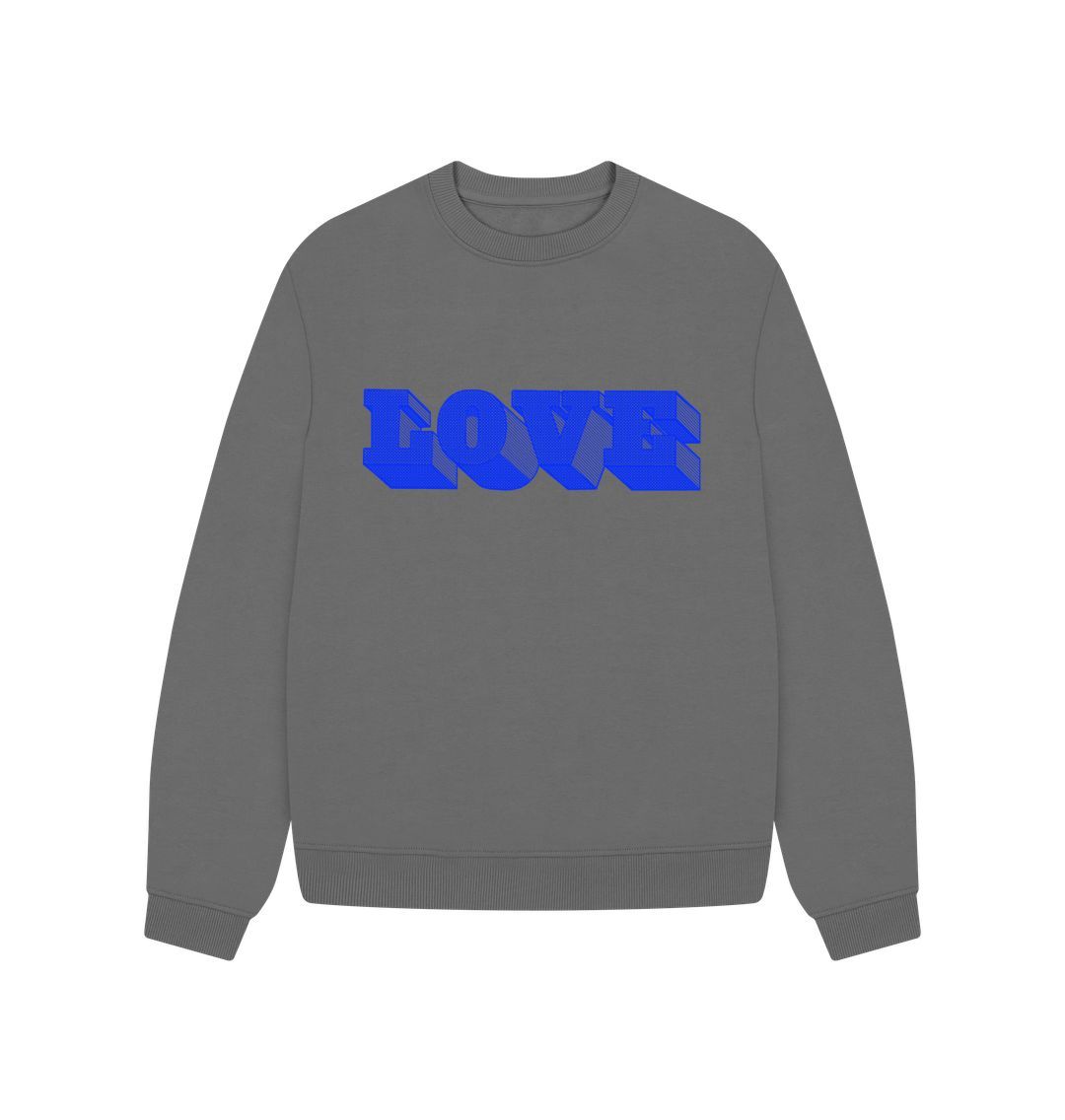 Slate Grey LOVE HALFTONE BLUE ON WARM GREY SWEATSHIRT