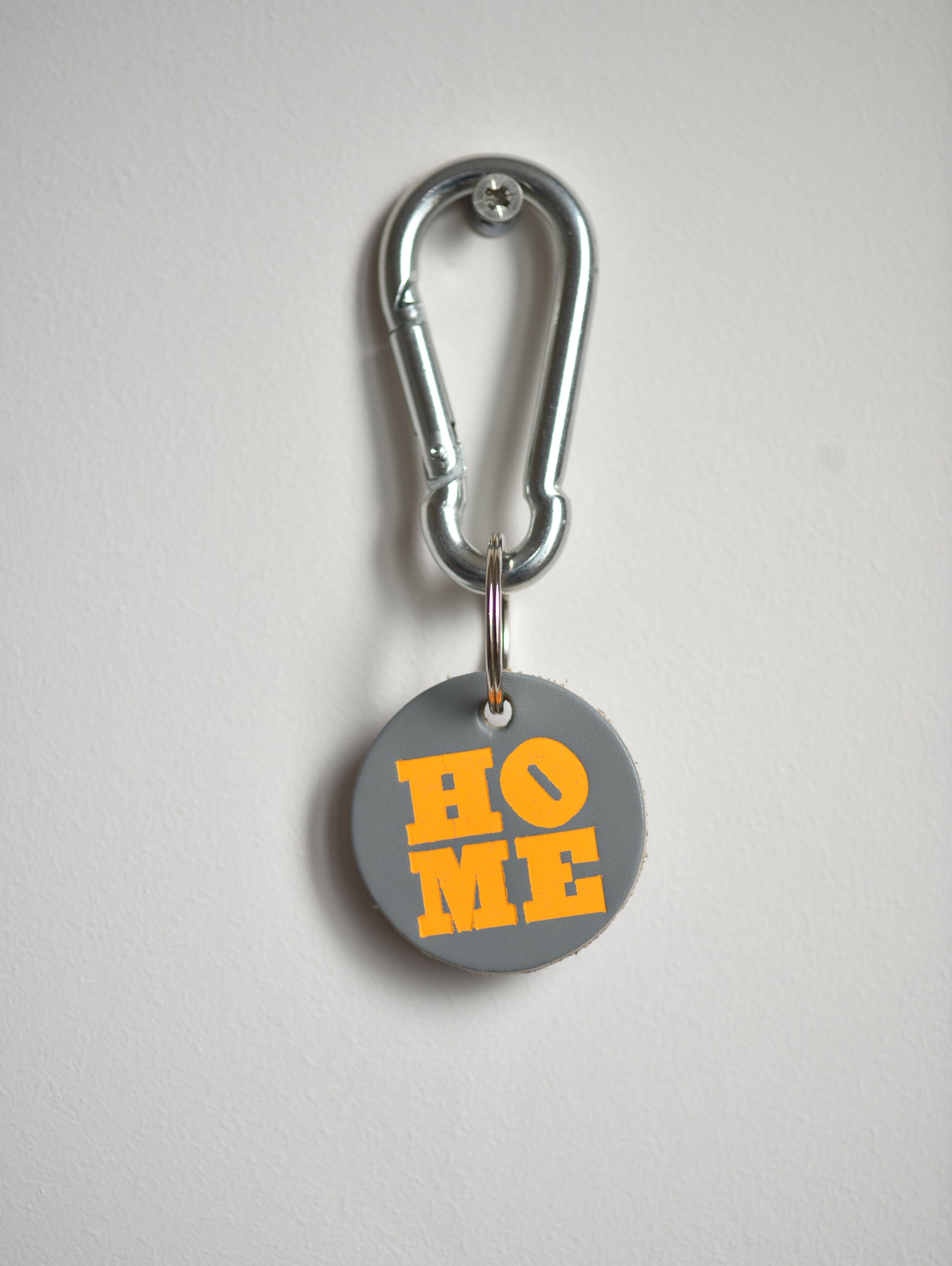 HOME NEON ORANGE  GREY LEATHER KEYRING