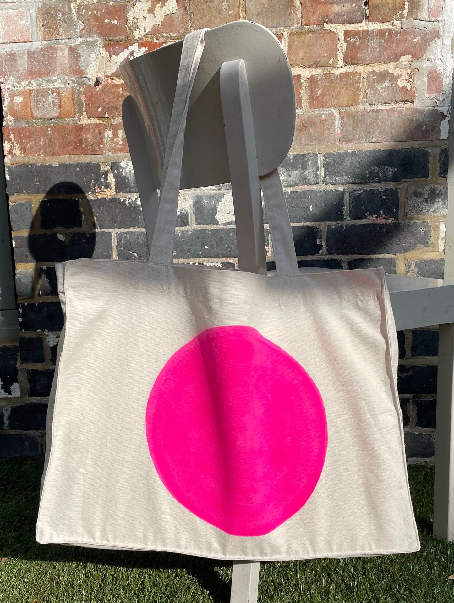 neon pink painted canvas shopper