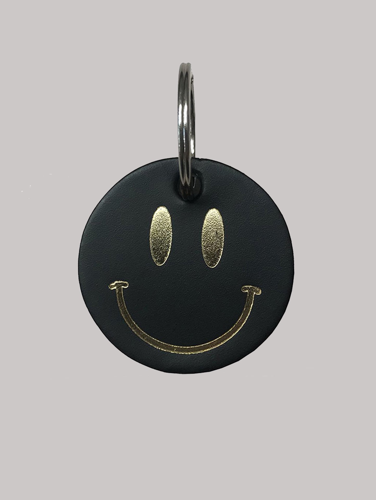 Smiley on dark leather keyring