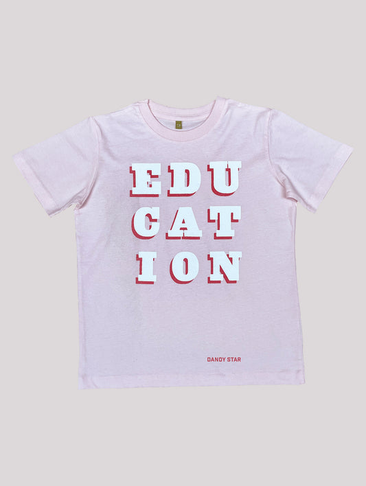 education on pale pink t-shirts kids