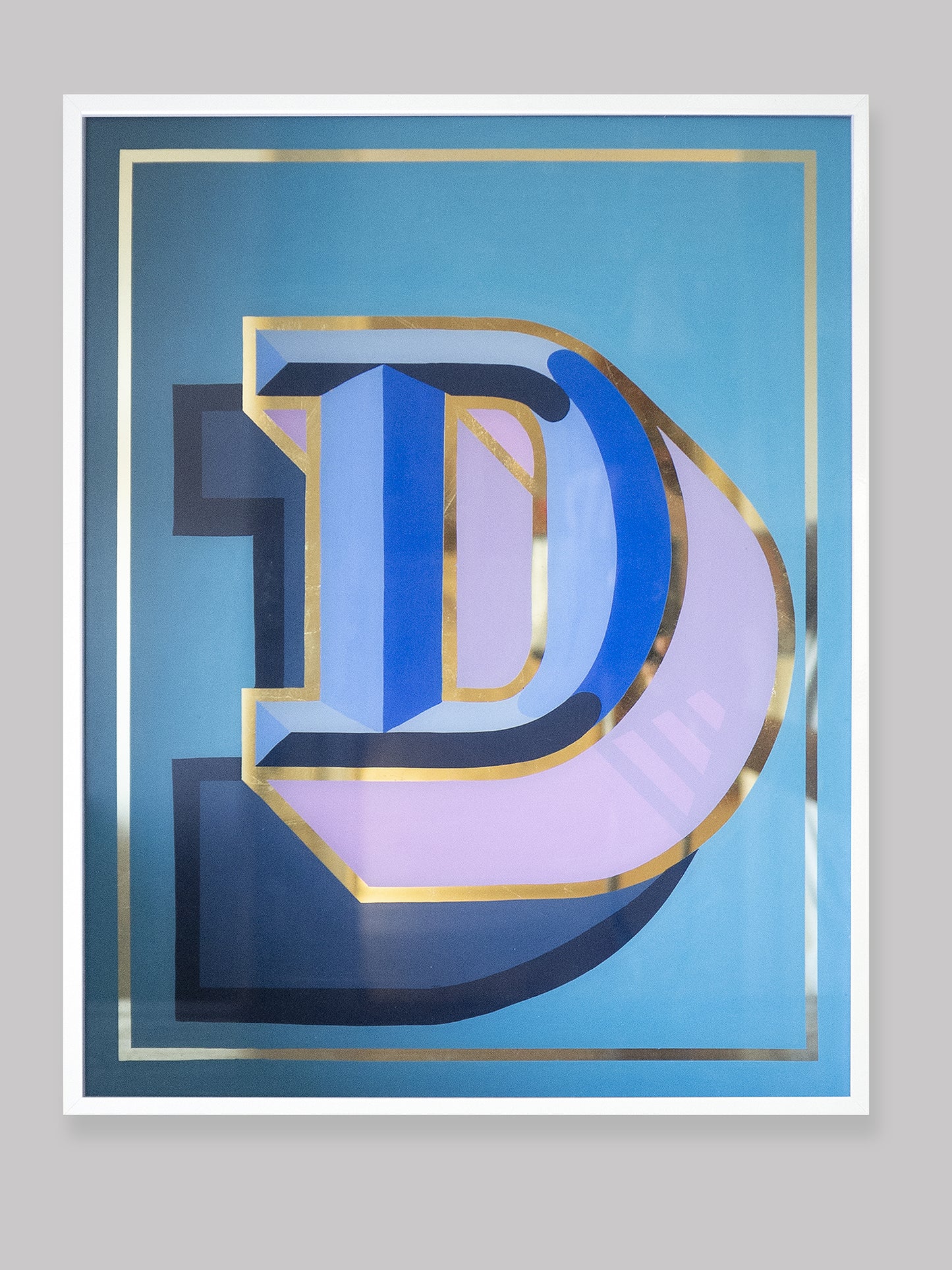 letter D back painted enamel artwork framed