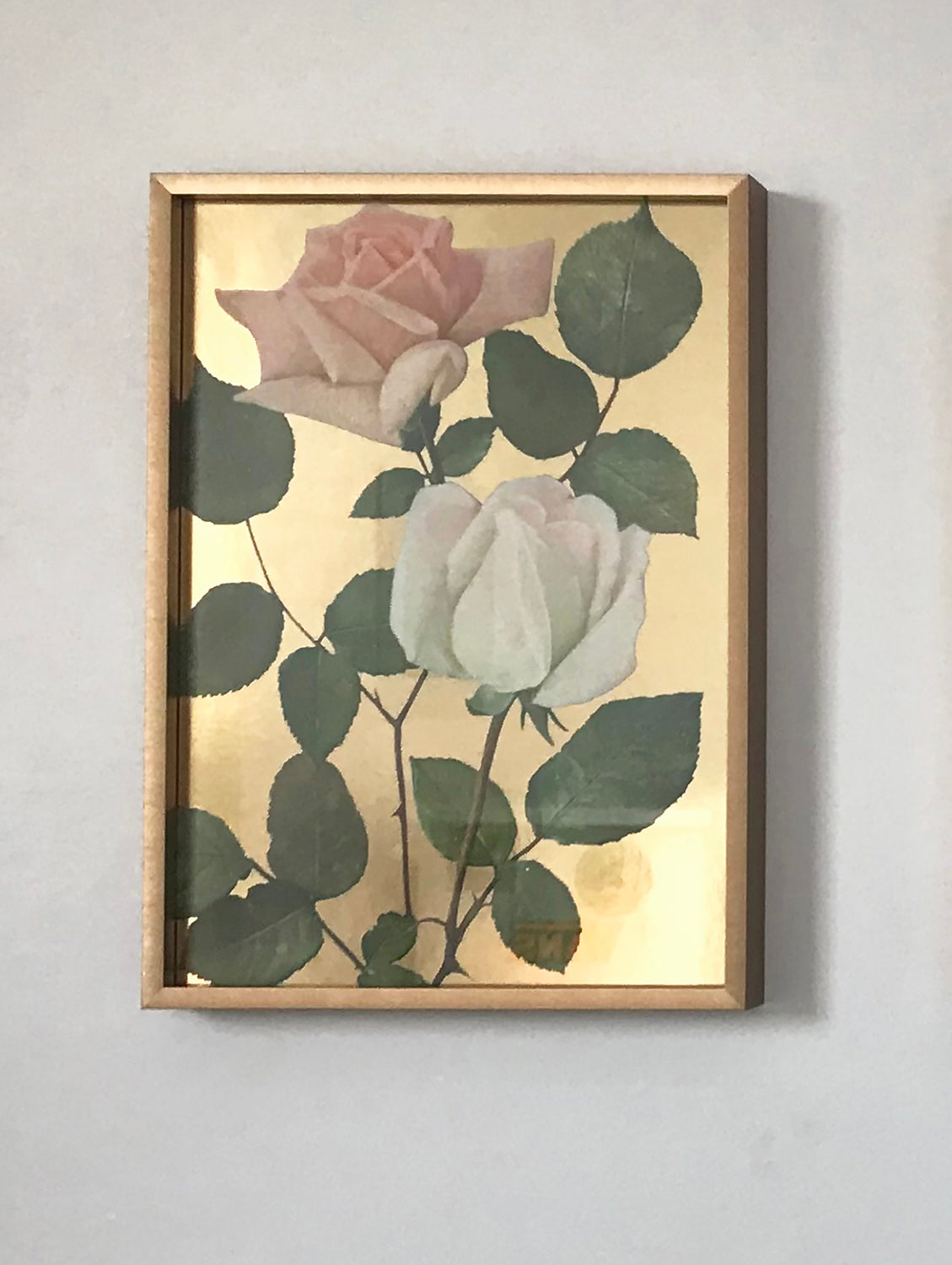 Vintage rose print with gold foil framed