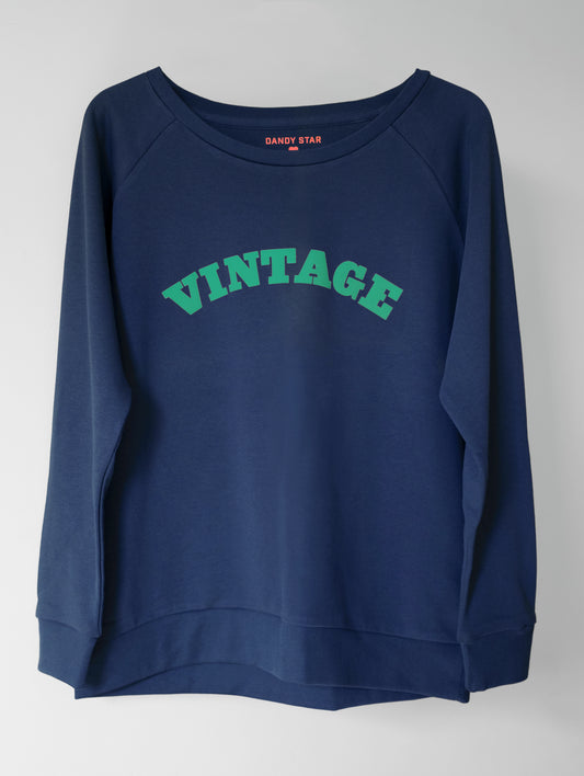 Vintage navy sweatshirt part of our collaboration with Alyson Walsh founder of That's  Not My Age